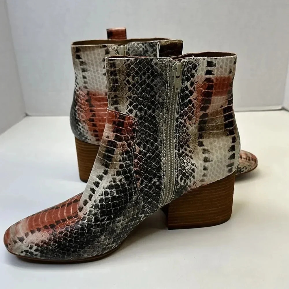 Korks Leland Boots Ankle Booties Leather Heeled Snake Print Brown Tan Size 8.5 - Picture 6 of 11